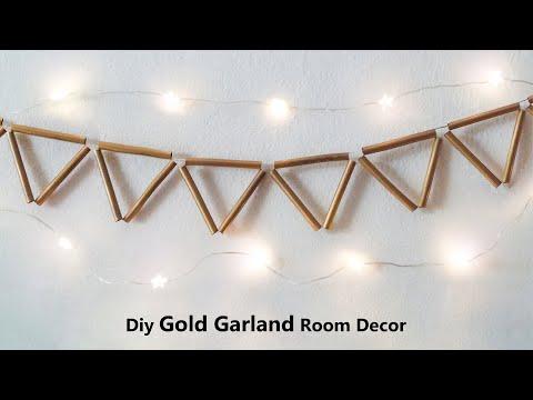 Diy Gold Garland with Pipette, Diy Easy Room Decor Ideas, Diy Not Glue Room Decor