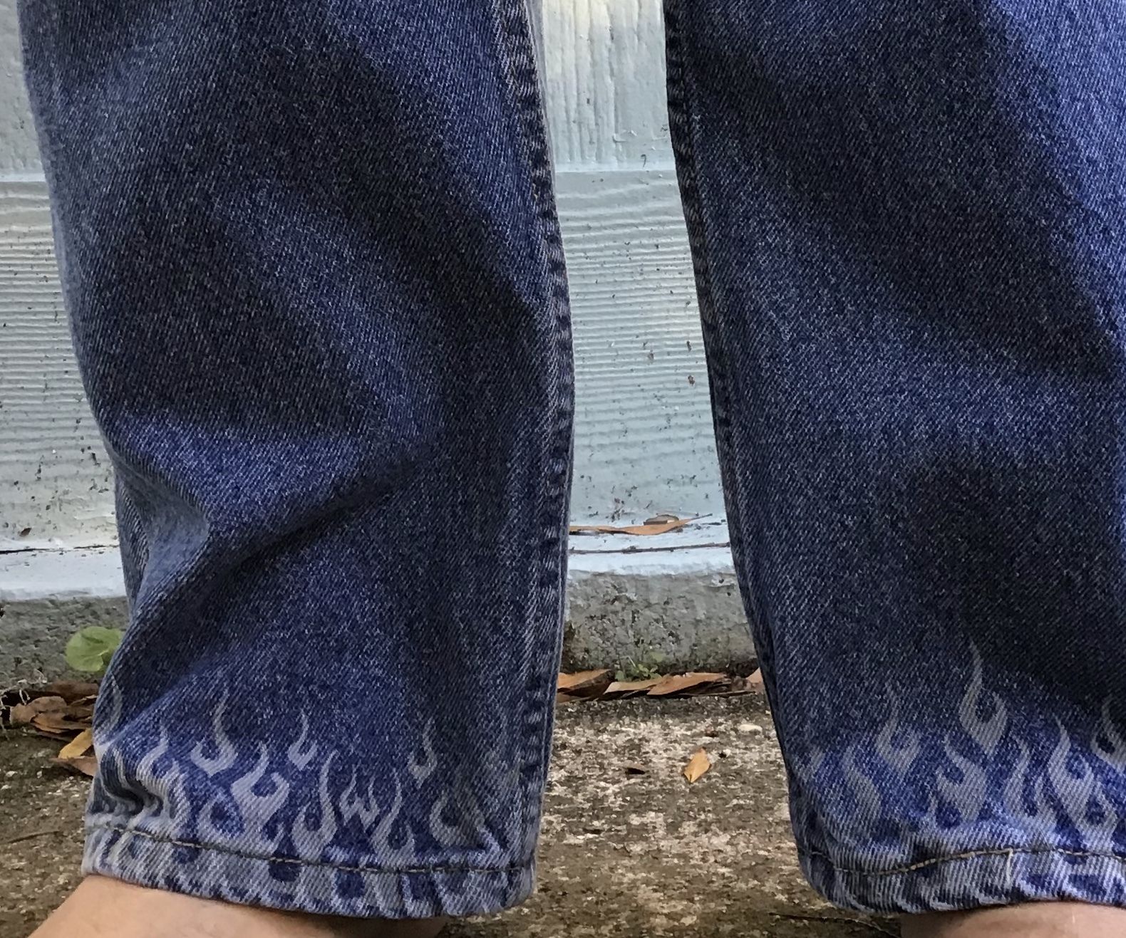 Laser Etched Flames on Denim Jeans
