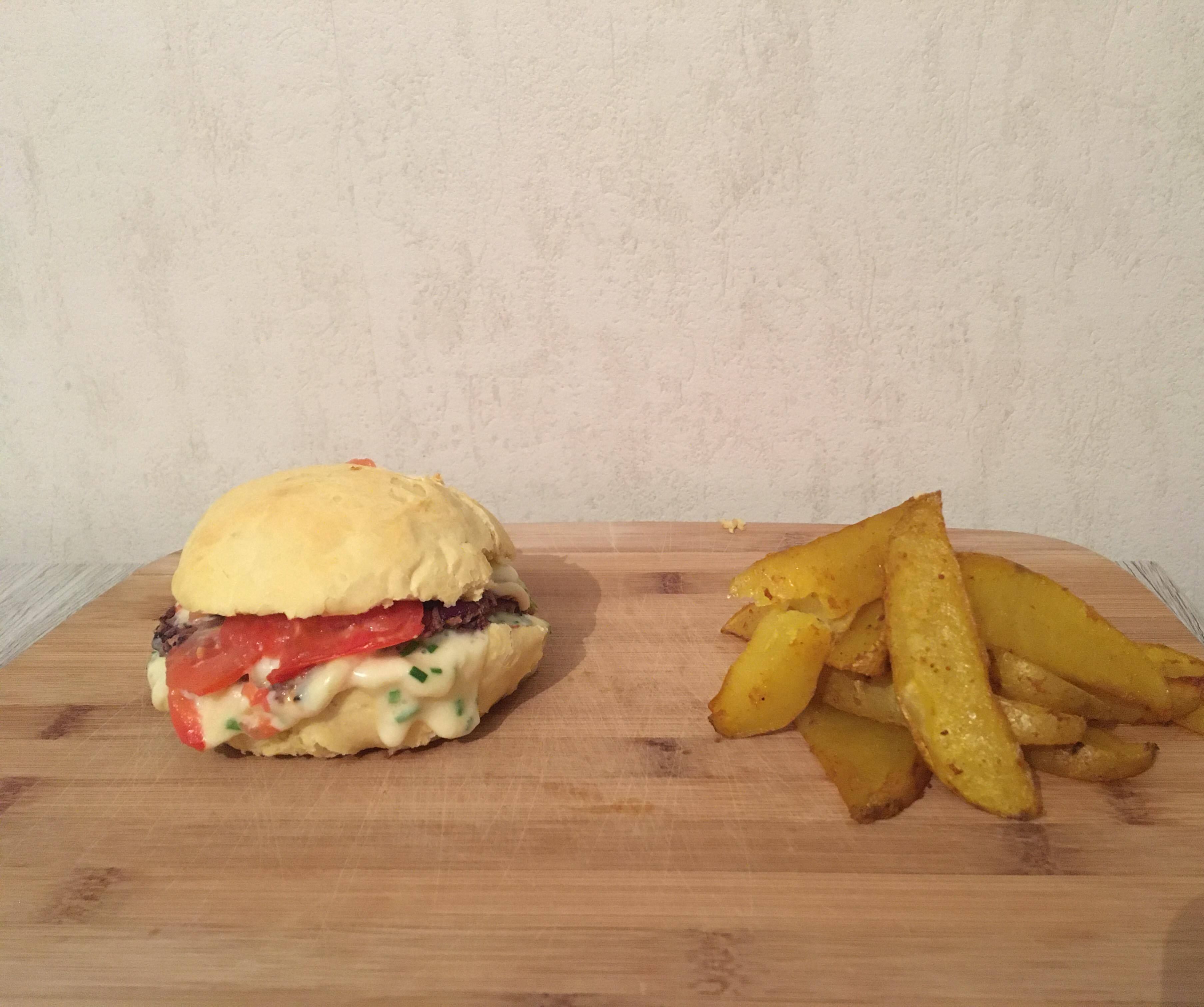 Homemade Veggie Burger With Country Potatoes