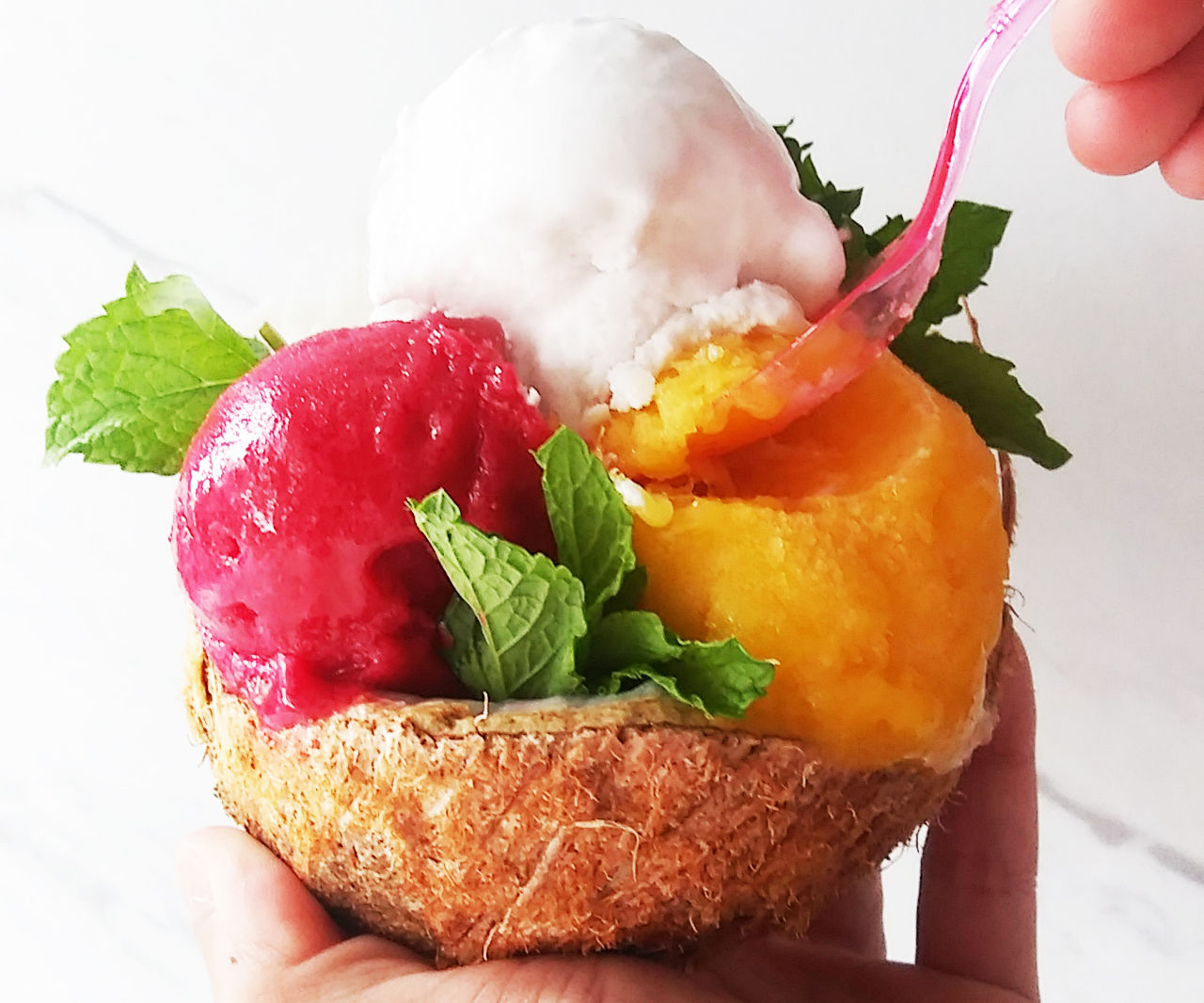 Tiki Trio Bowl (Trio Sorbets Served Over Young Coconut Halves)