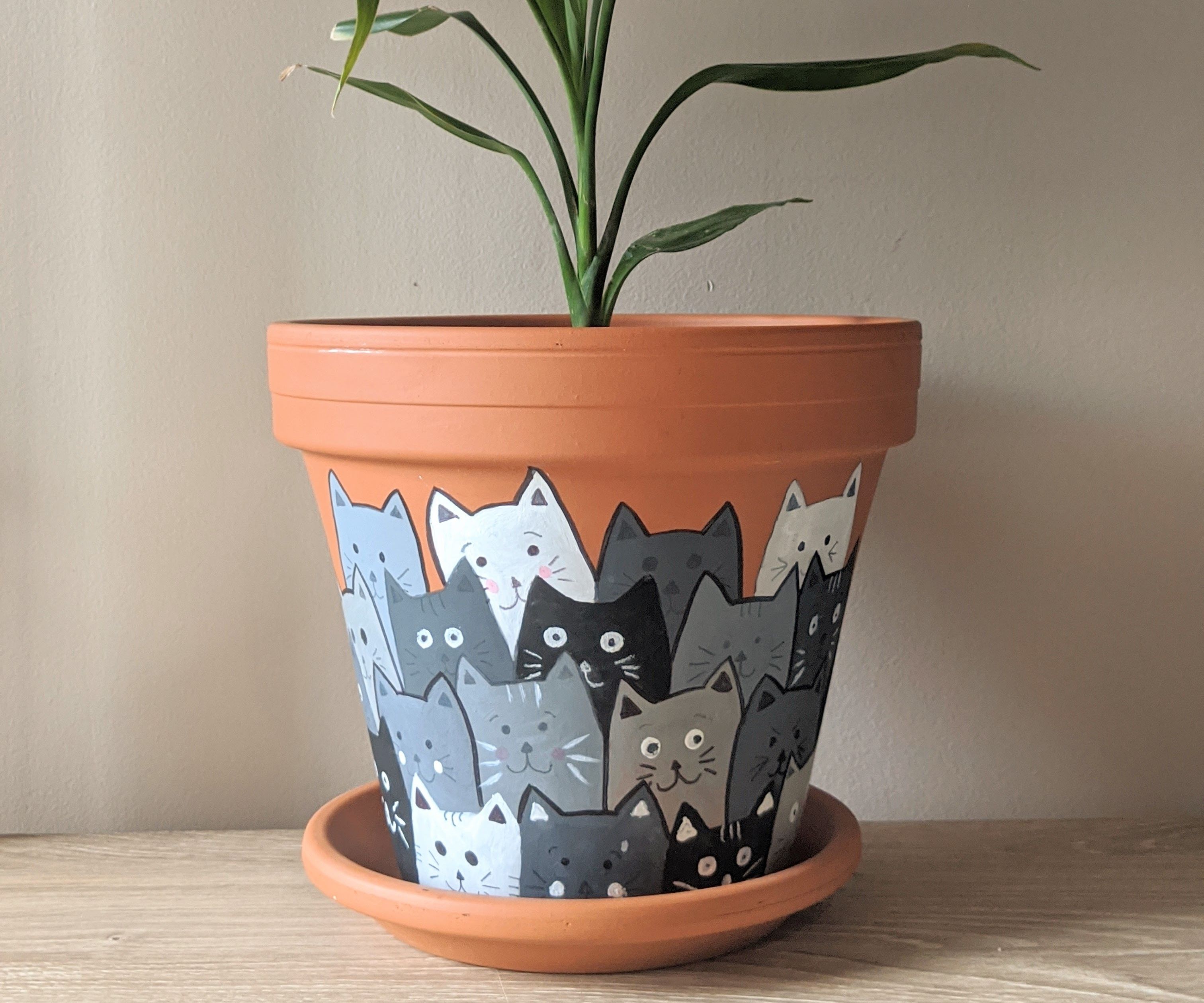 Painted Cats Terracotta Flower Pot