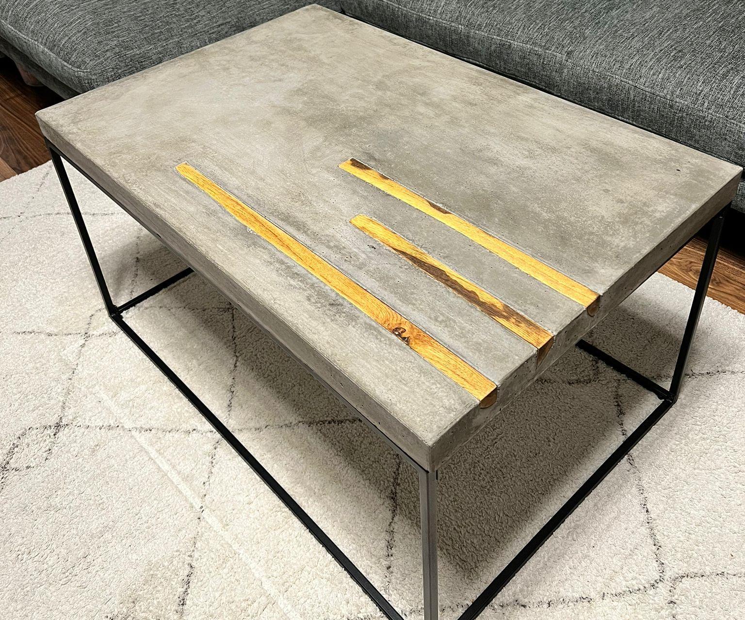 Concrete Table With Wooden Inlays