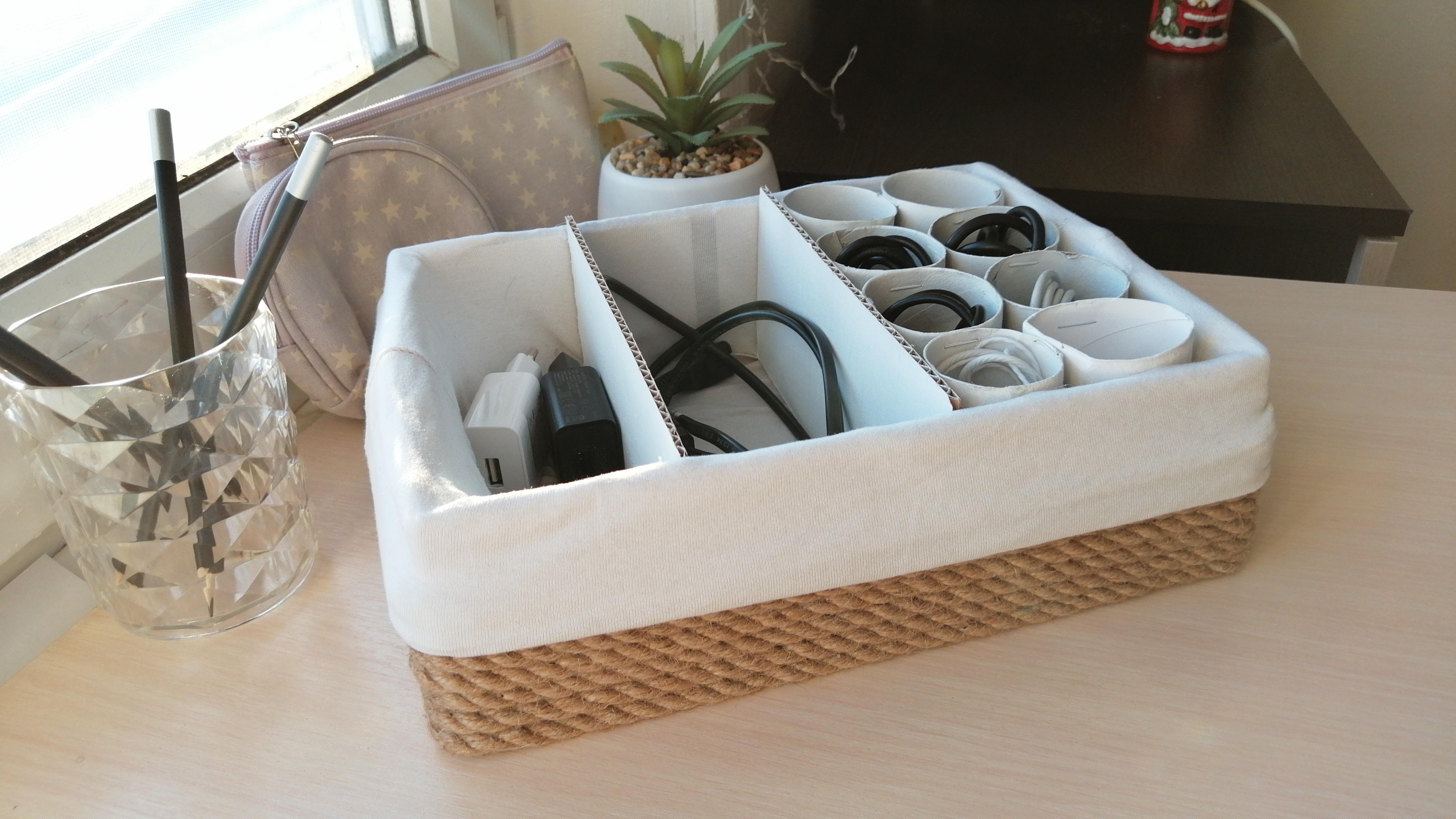 DIY Cardboard Box Organizer Twine and Toilet Paper Rolls | Storage Ideas
