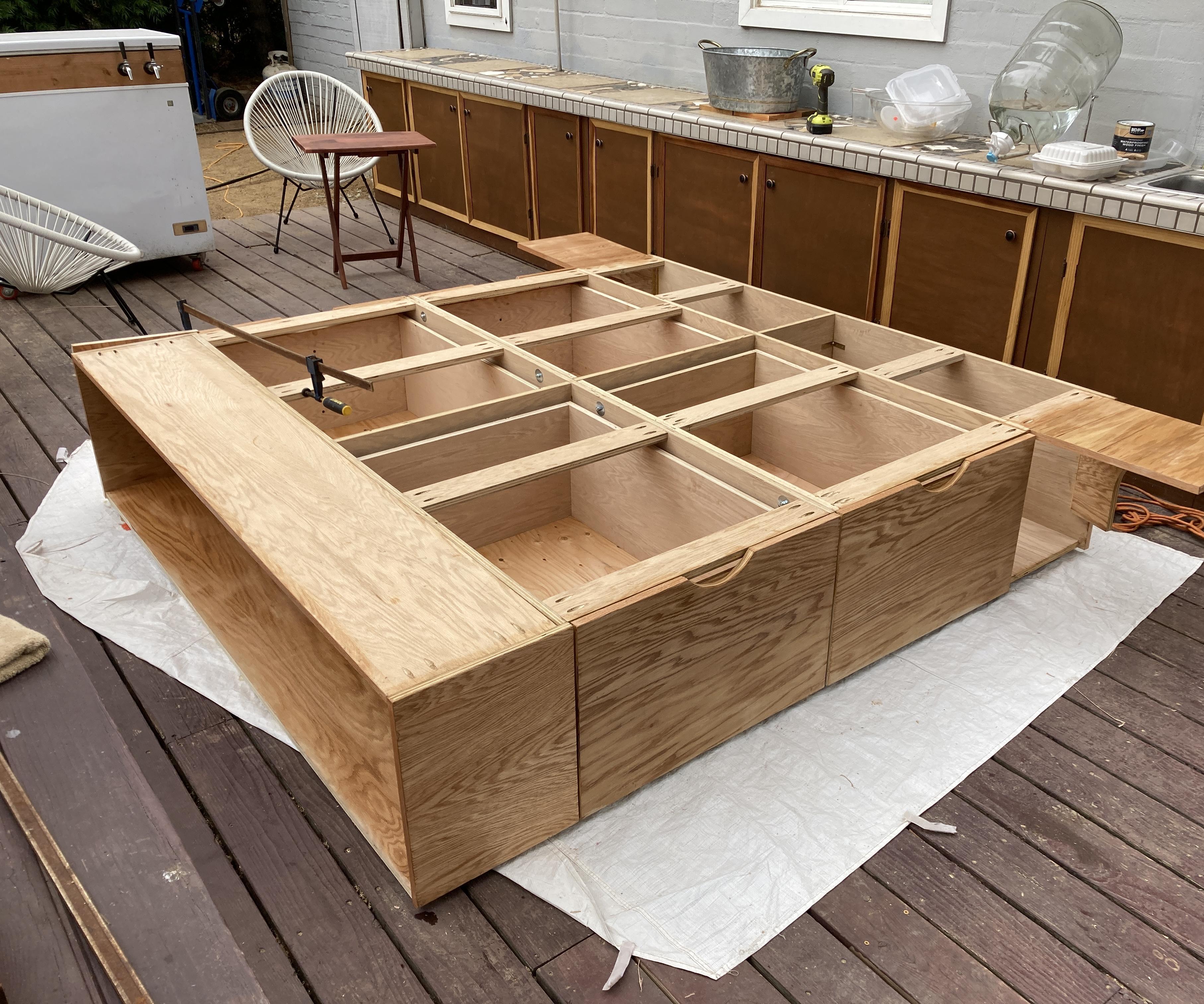 Red Oak Wood Underbed Drawers, Bookshelf, and Side Table