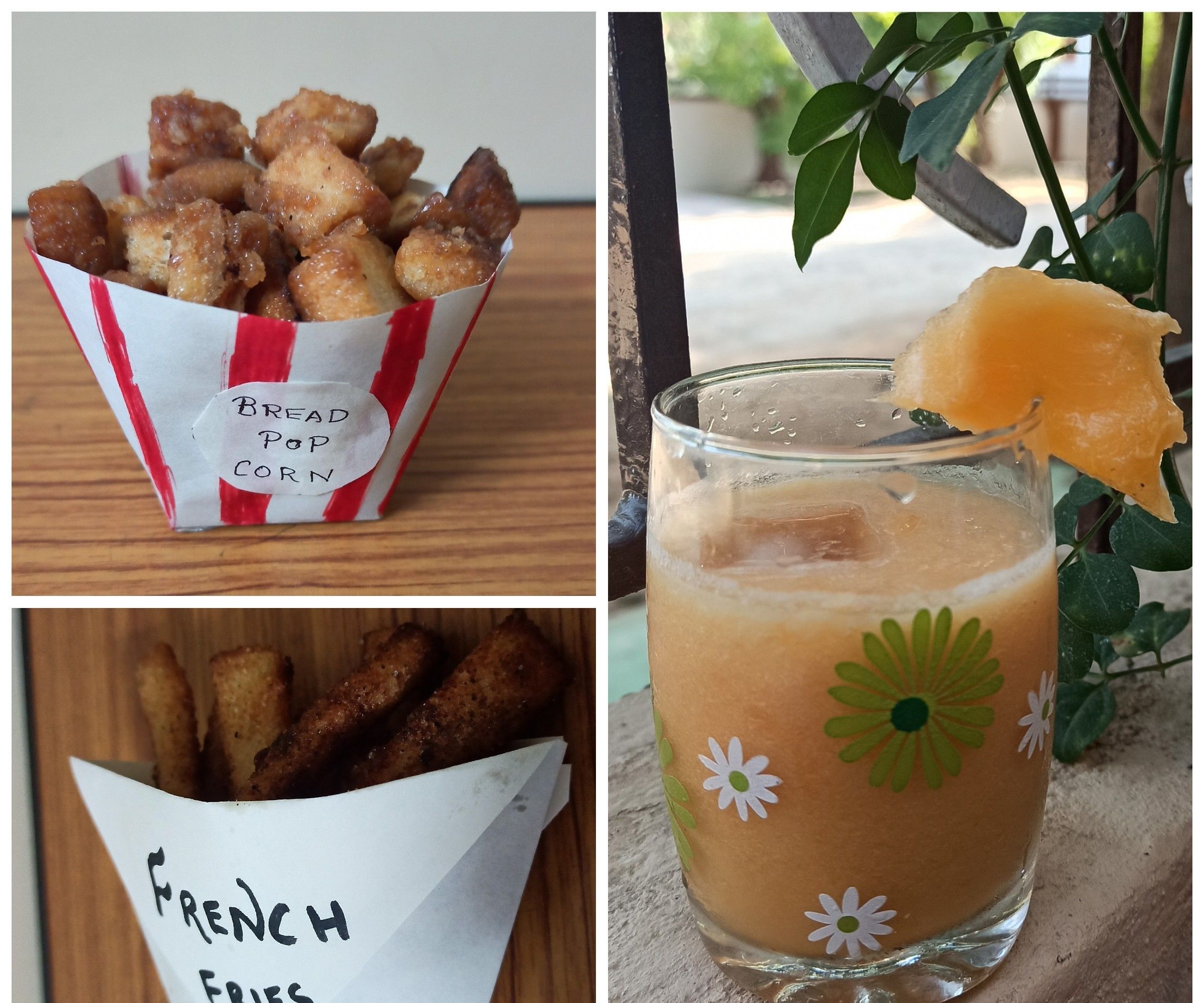 Caramel Bread Popcorn, French Fries Without Potato, and Vegan Musk Melon Smoothie