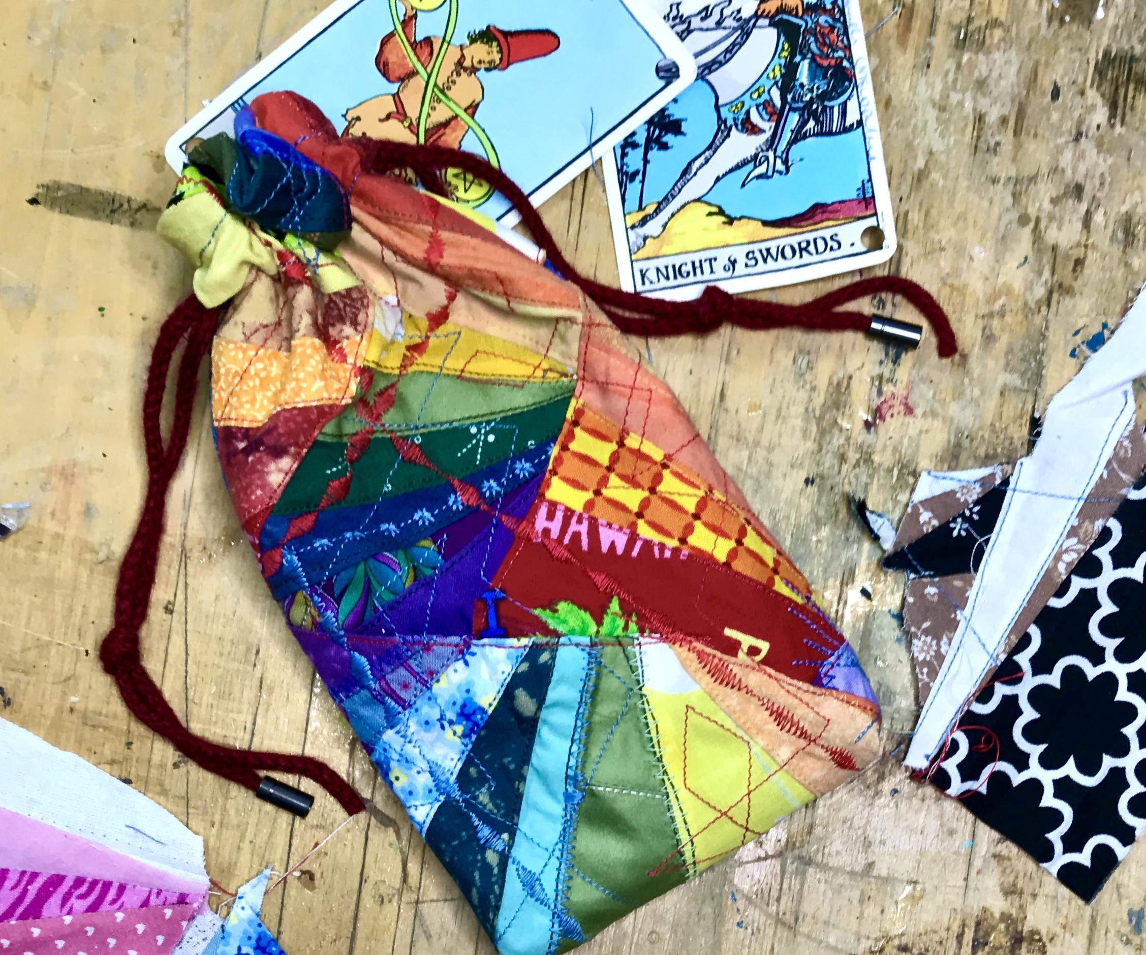 Rainbow Drawstring Tarot Deck / Stash Bag From Fabric Scraps