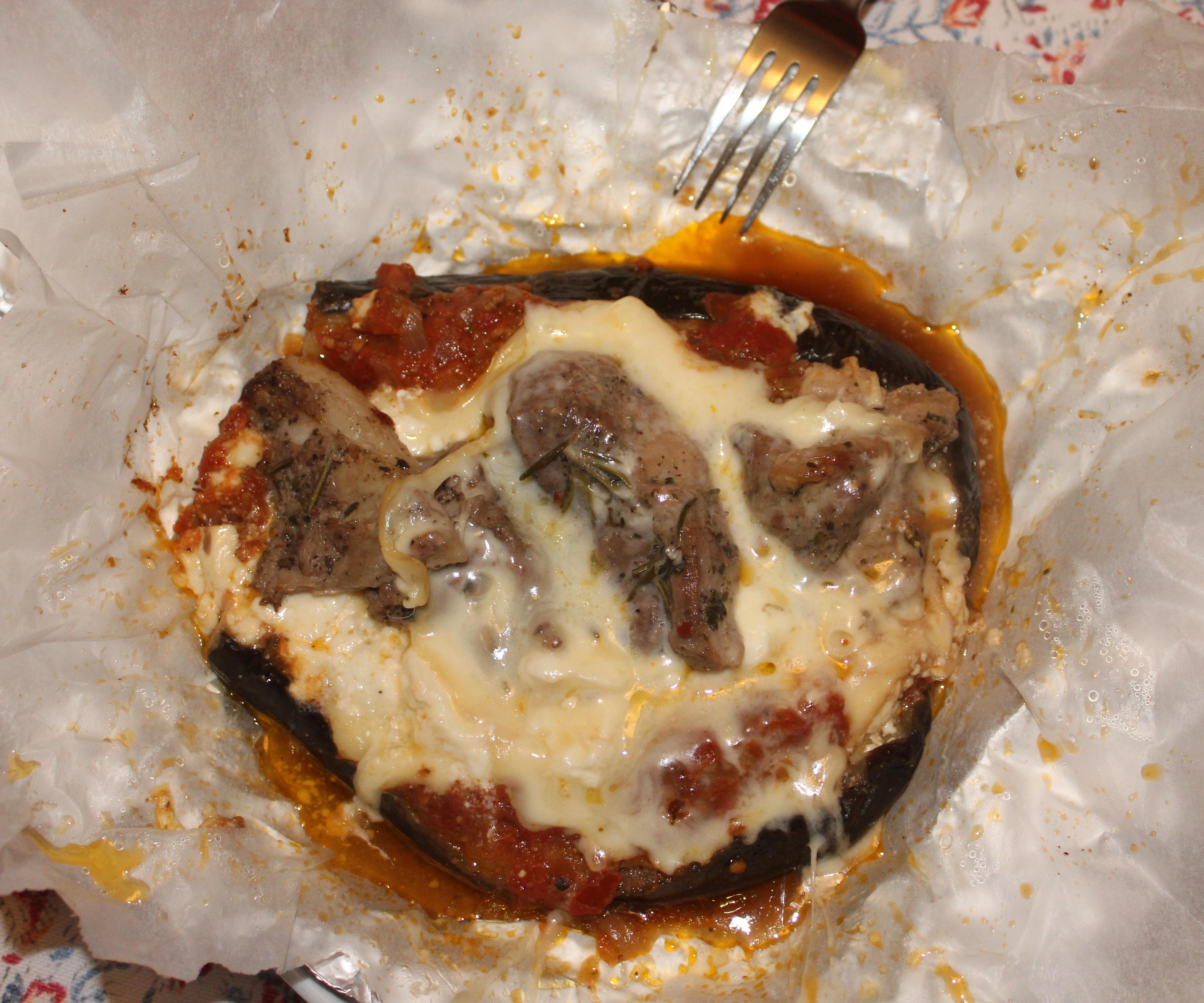 Pougia Me Melitzanes Kai Arnaki - Greek Style Eggplant and Lamb Meat Pouches