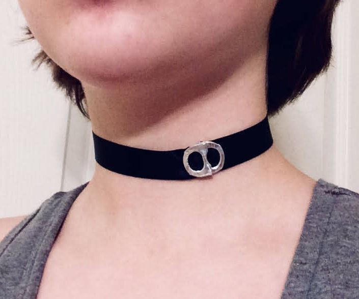 Simple Ribbon Choker With Custom Bottle Tab Clasp