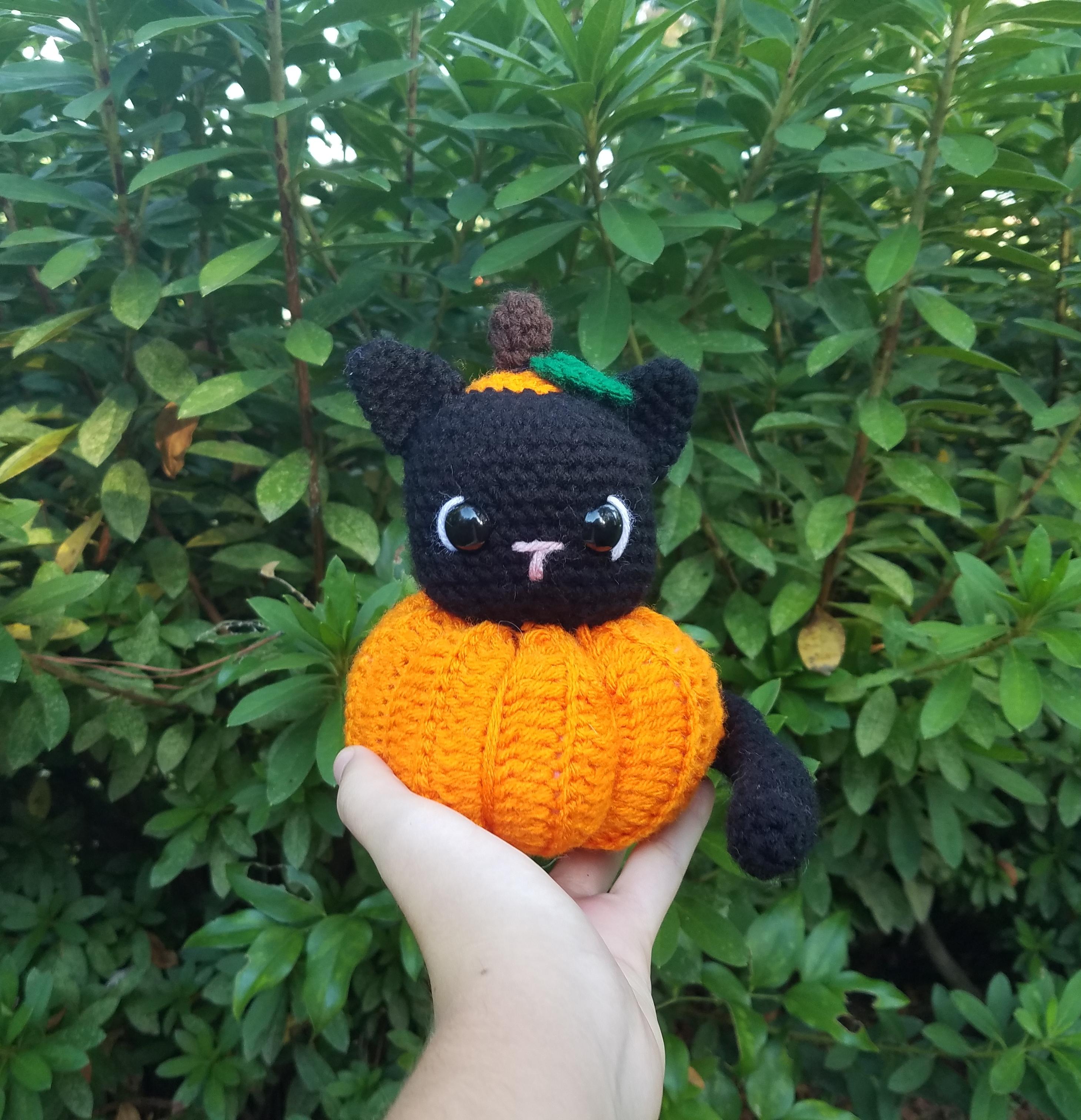 Crochet Halloween Pumpkin Cat 