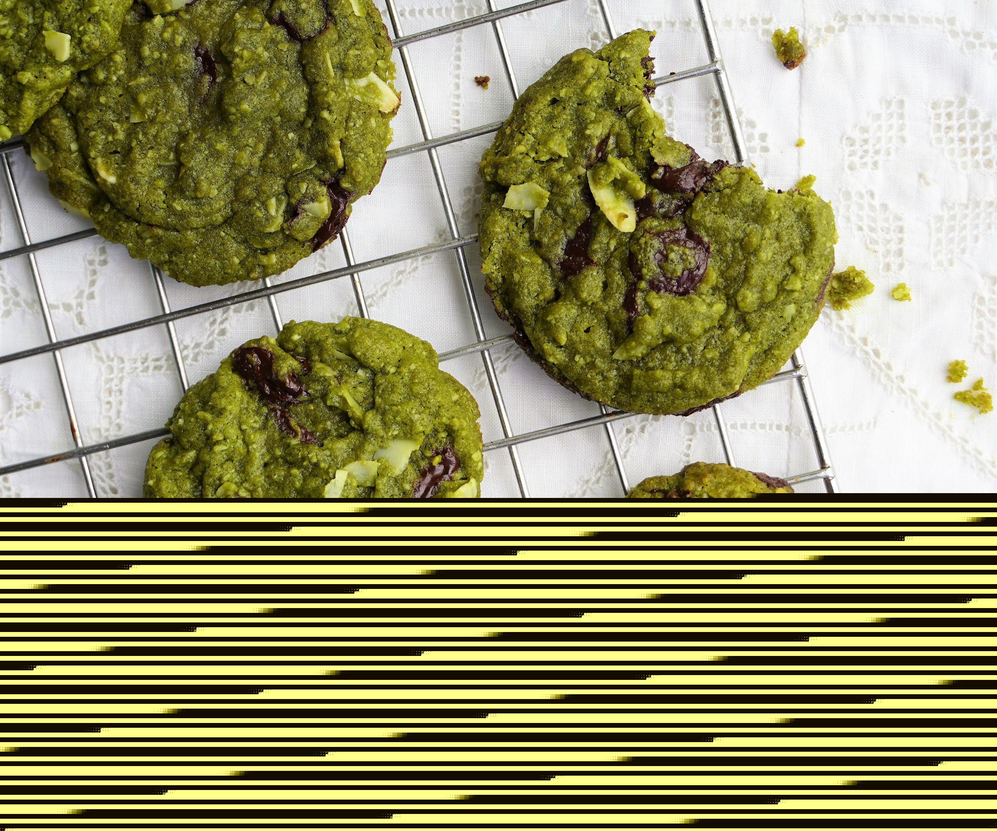 Matcha Almond Chocolate Chip Cookies