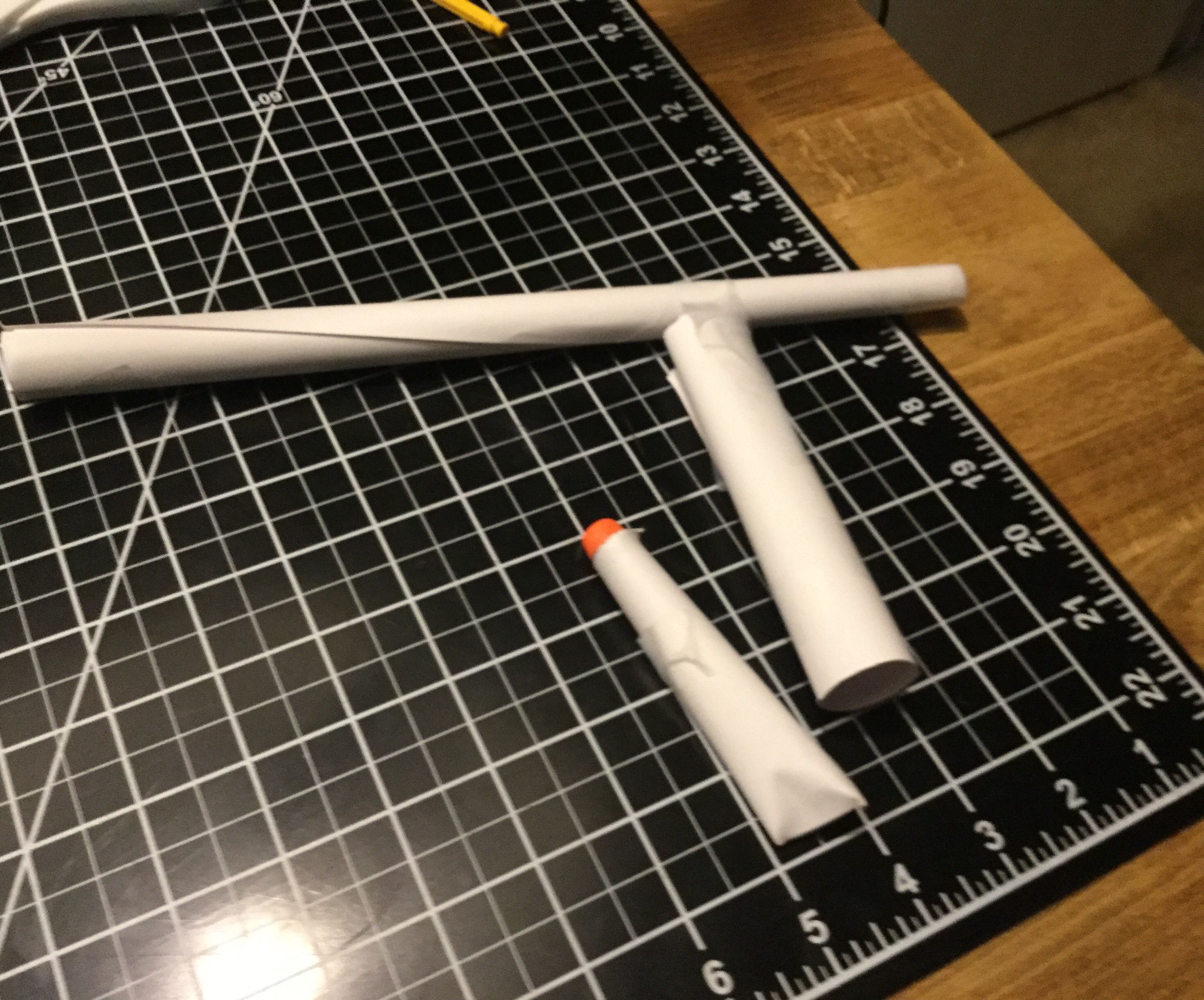 Paper nerf blowgun v2 with handle and magazine style dart storage