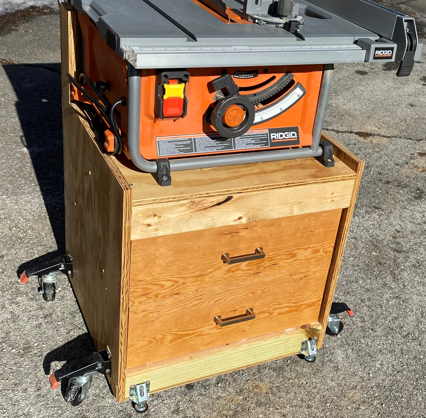 Mobile Table Saw Stand With Storage Drawers and Folding Outfeed Table