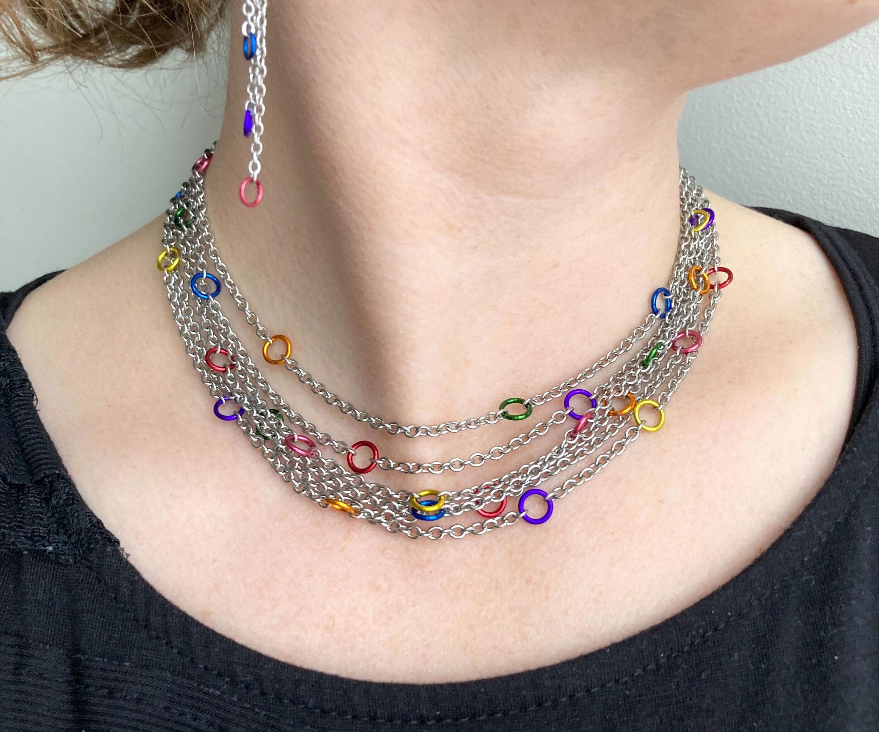 Layered Rainbow Jump Ring Necklace