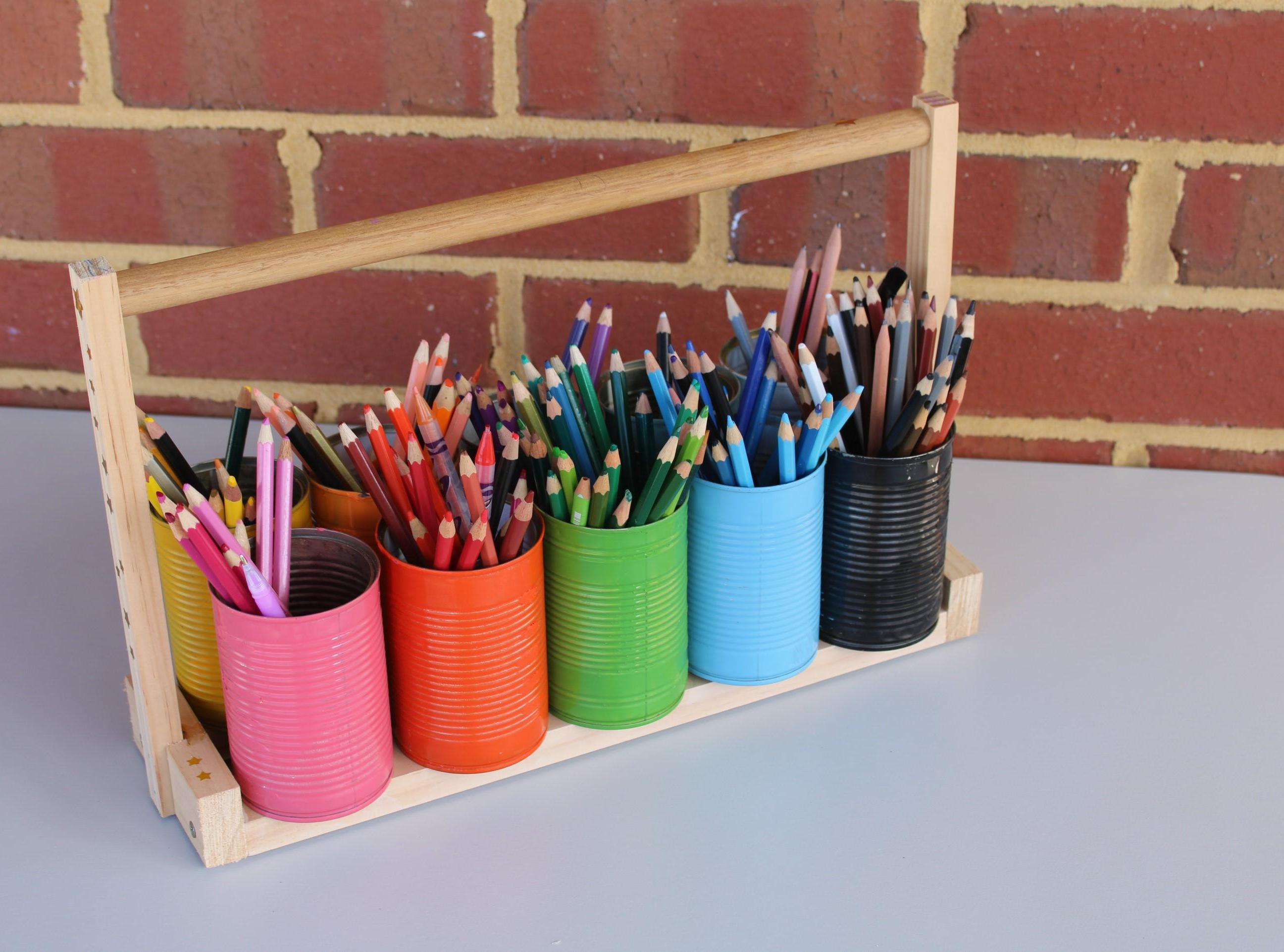 Rainbow Recycled Tin Can Pencil Holder