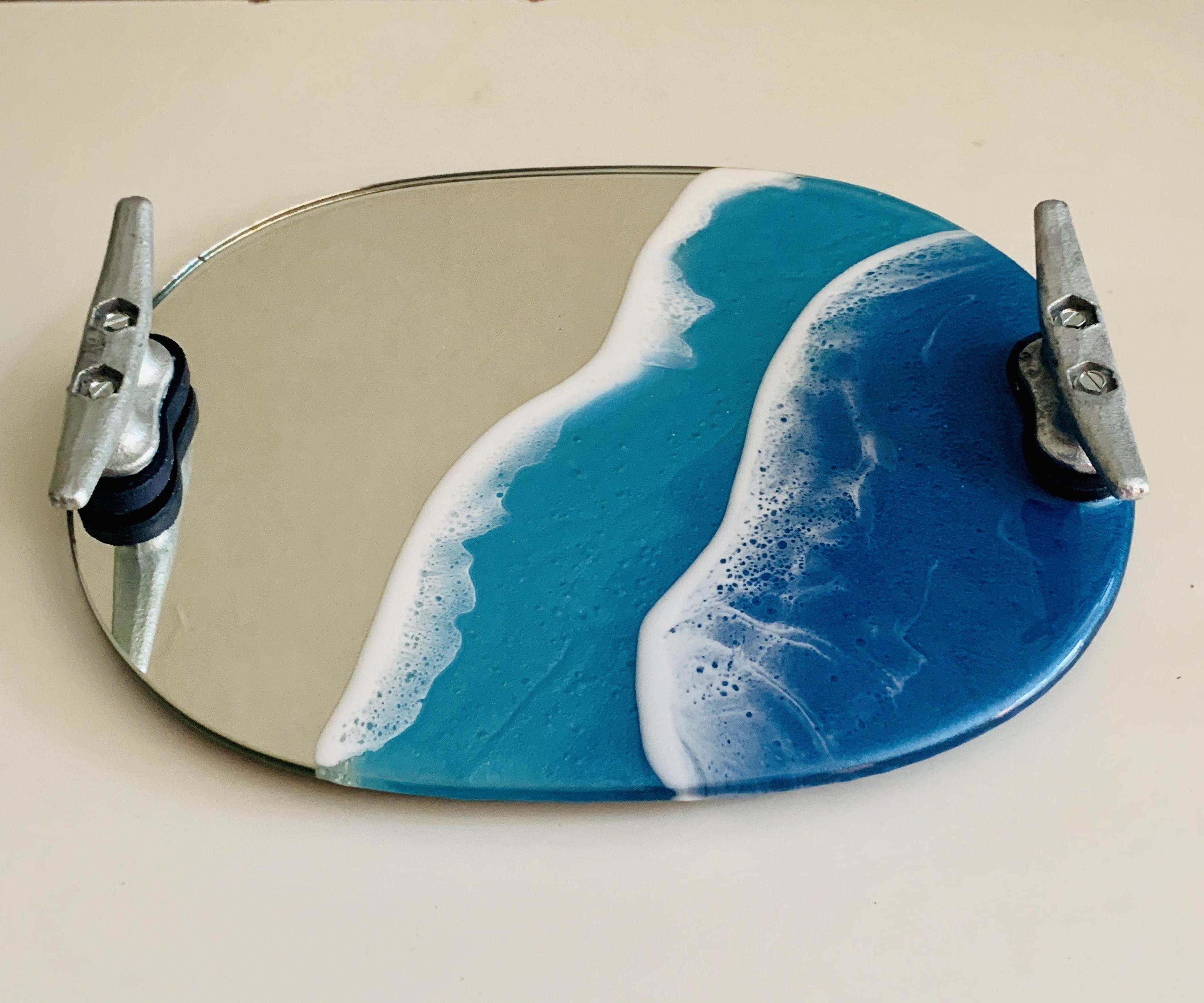 Resin Ocean Mirror Tray with Dock Cleat Handles!