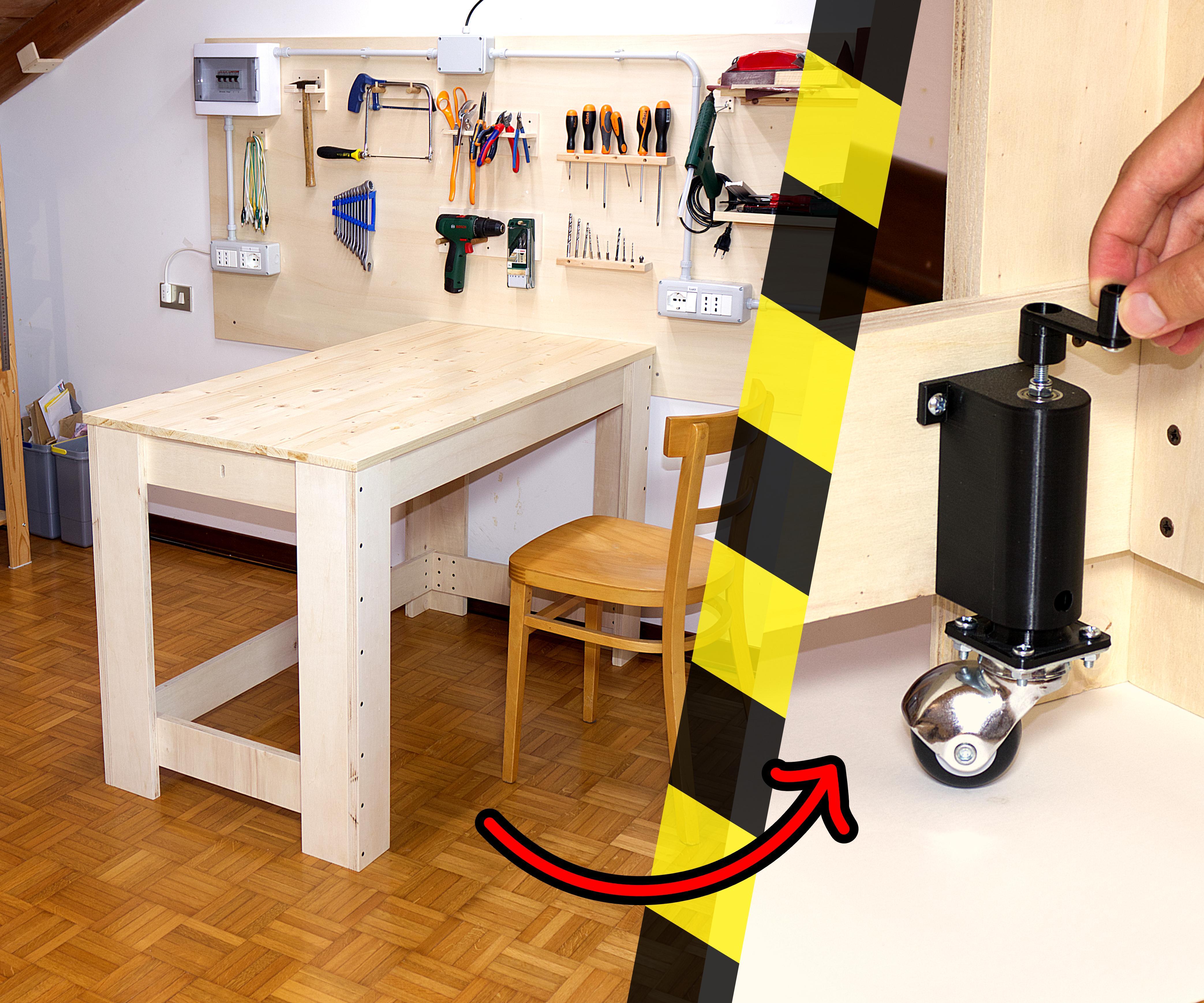 DIY Workbench With Retractile Wheels
