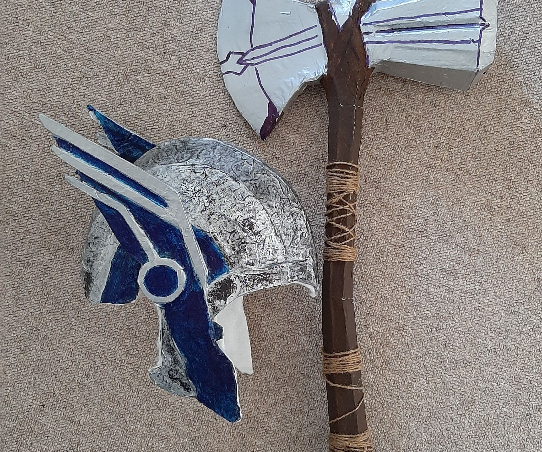 Cardboard Stormbreaker and Thor:Ragnarok Helmet