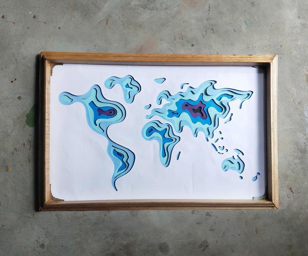 Topographic World Map Art 