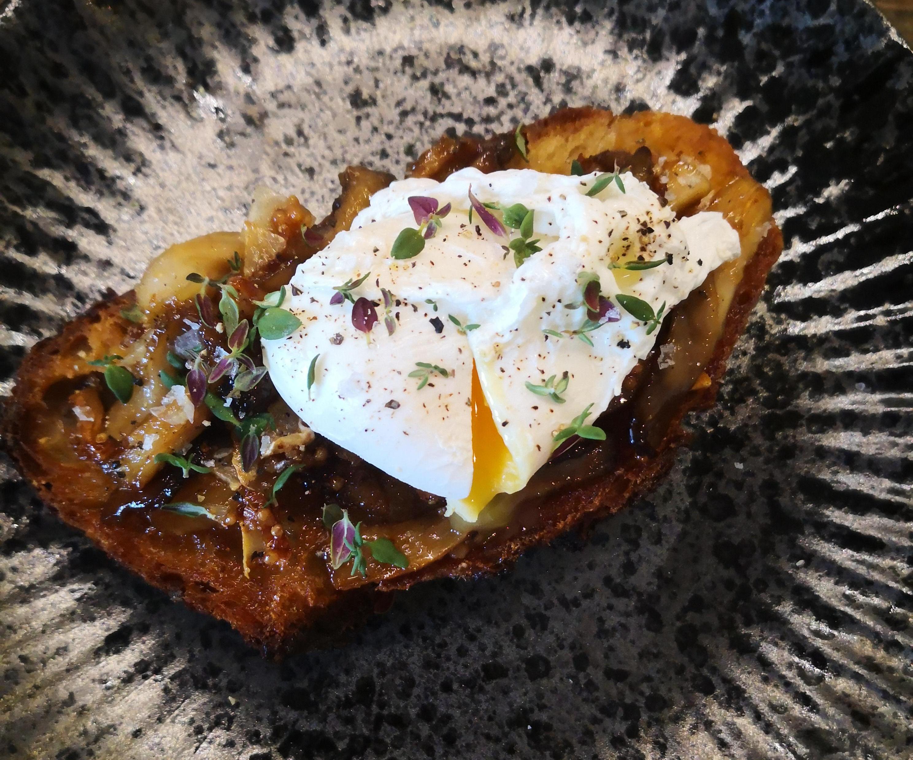 Butter Roasted Sourdough Bread With Oyster Mushrooms and Poached Egg