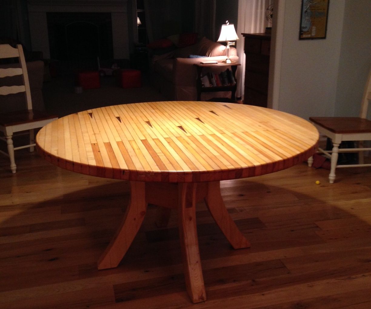 Round Dining Table Made From Bowling Alley Wood