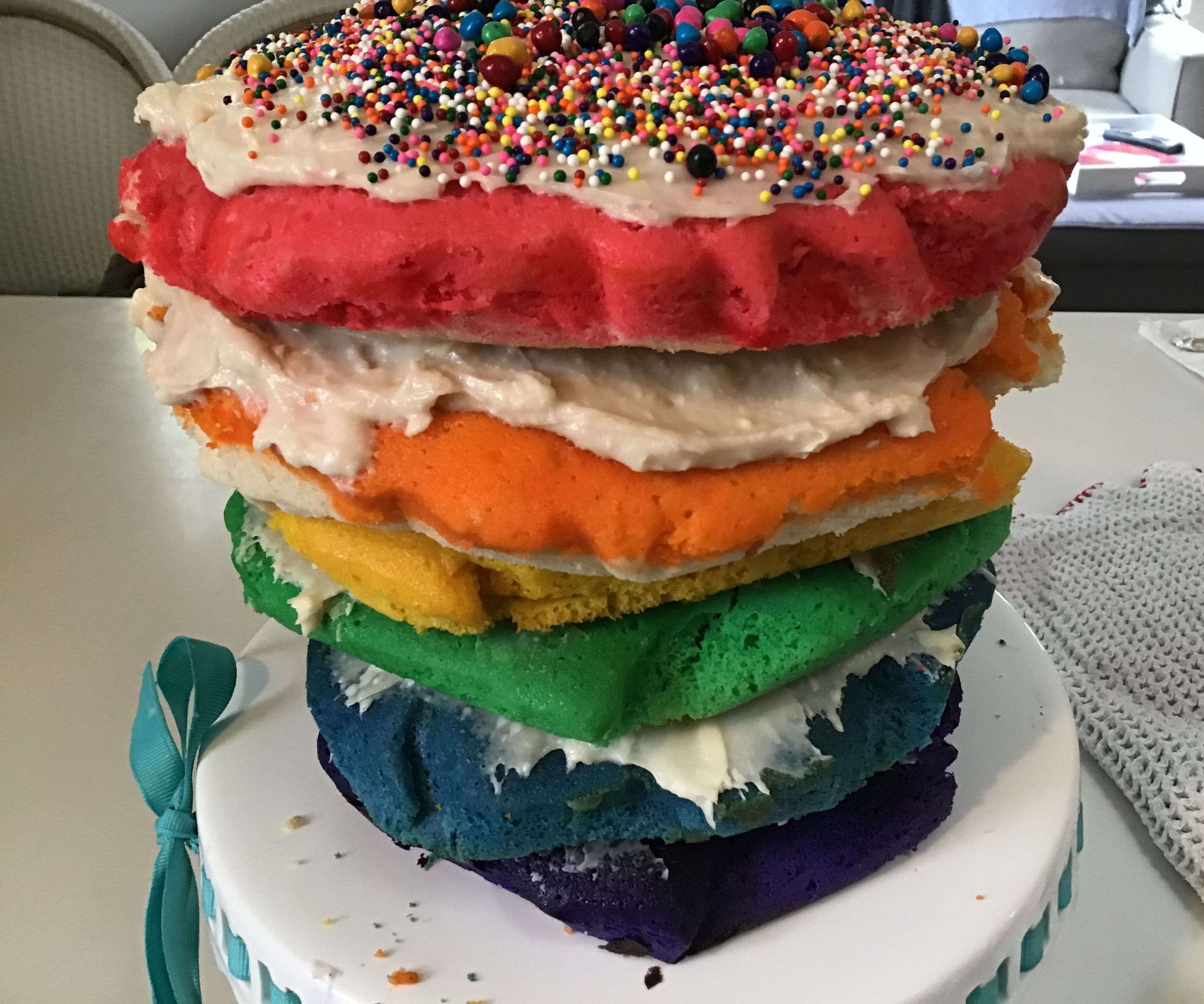 6 Layered Rainbow Cake With Cream Cheese Frosting