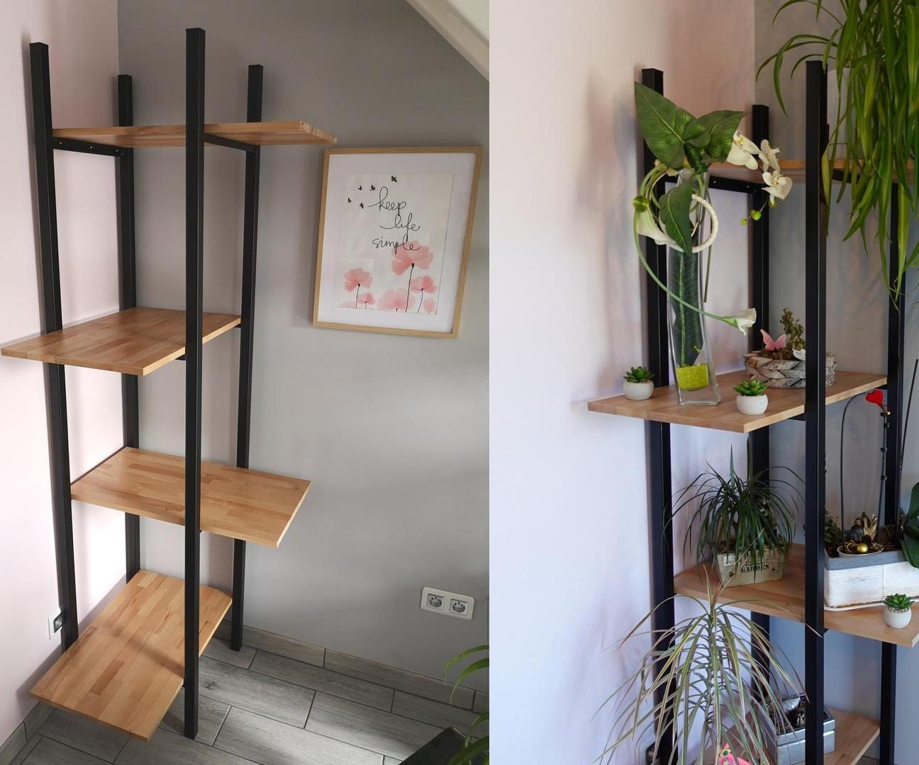 Corner Shelf for Plants in Wood and Metal