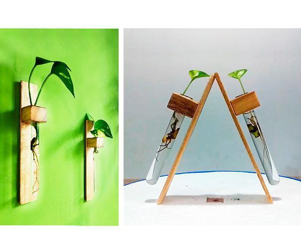 Wooden Test Tube Wall Planter