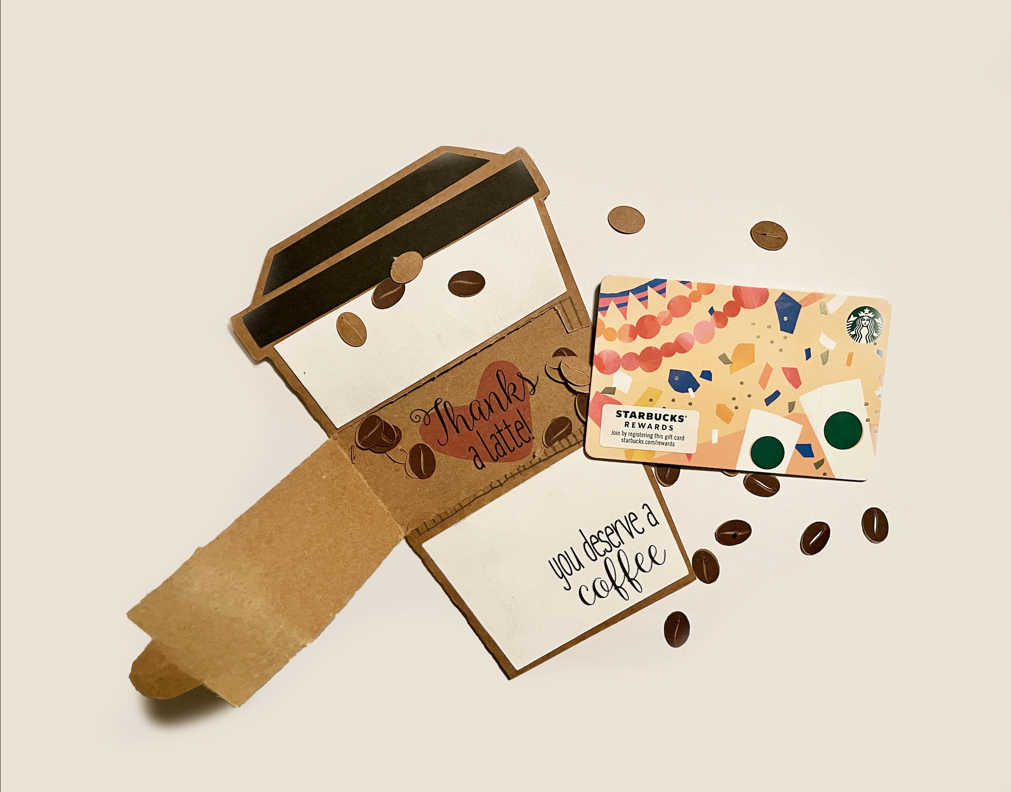 Pull Tab Coffee Gift Card With Coffee Bean Confetti
