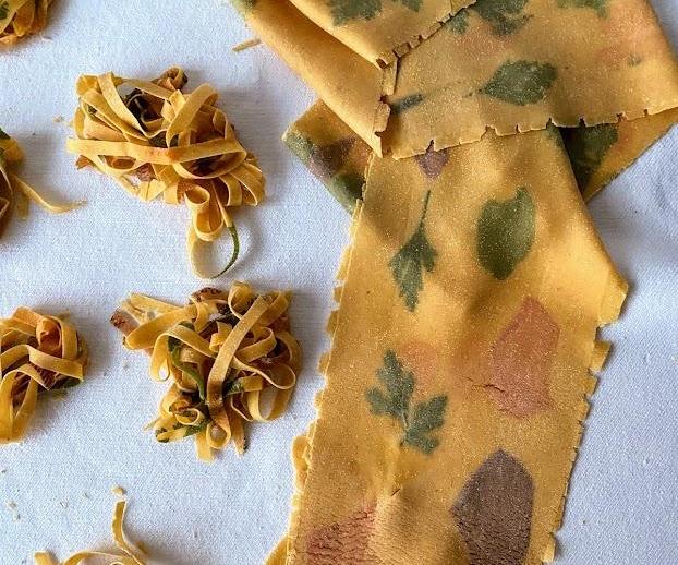 Home-made Pasta Laminated With Edible Flowers and Herbs
