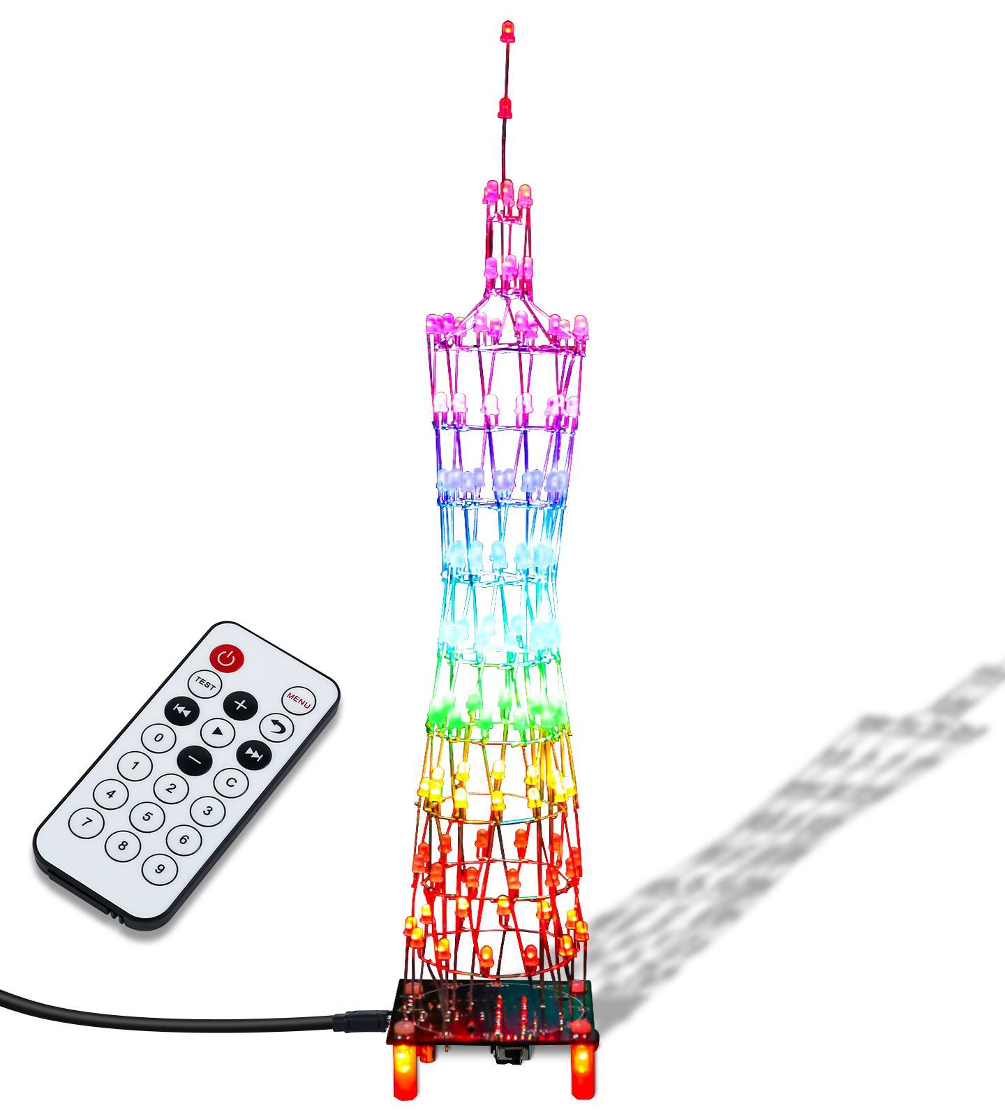 9-Layers RGB LED Flashing Tower DIY Kit, 150 LED Light DIY Soldering Practice Learning Kit With 21 LED Lighting Effect Music Spectrum Mode