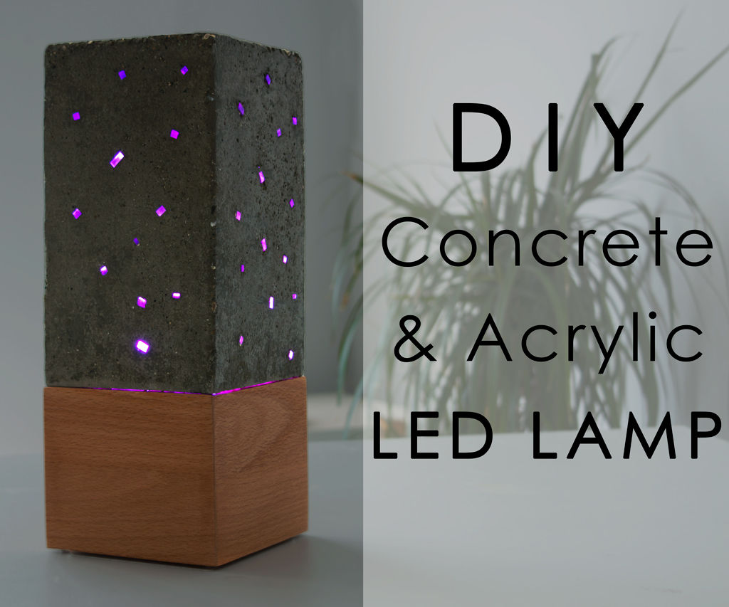 Concrete and Acrylic LED Lamp With a Wooden Base