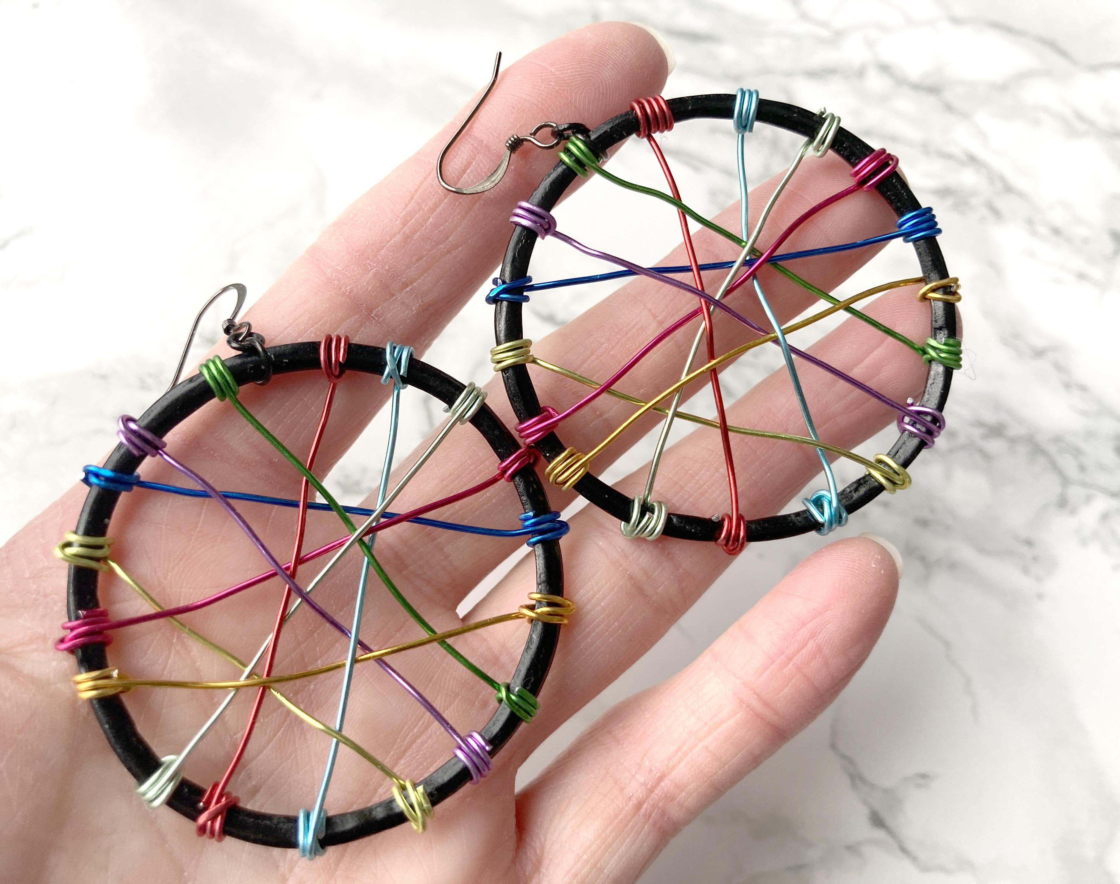 Rough Wire Wrap Rainbow Circle Earrings