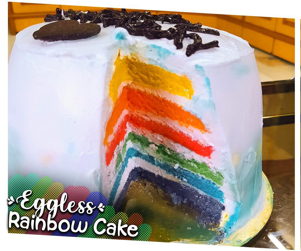 Eggless Rainbow Cake