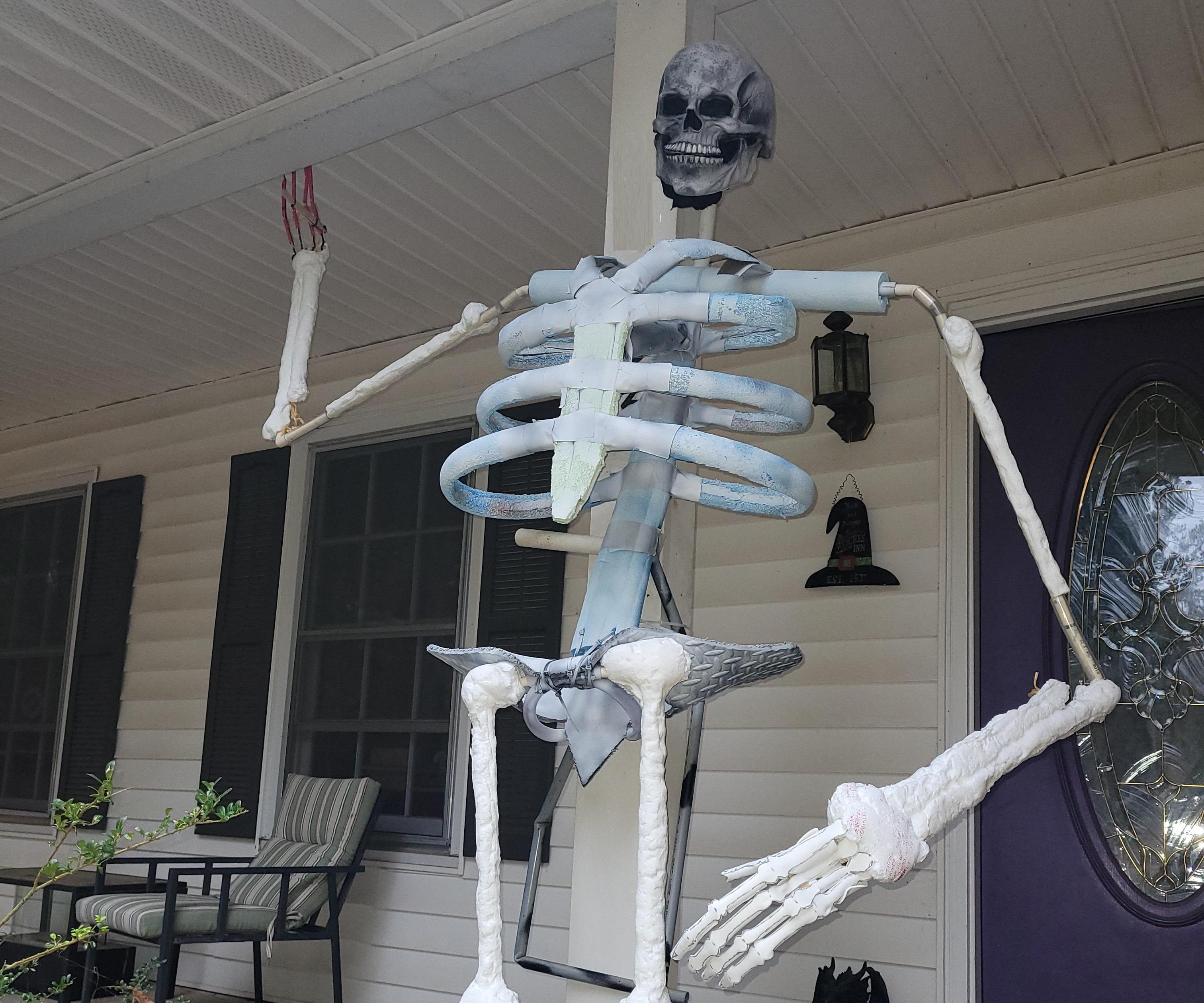 8 Foot Tall Skeleton From PVC, Pool Noodles, and Spray Foam