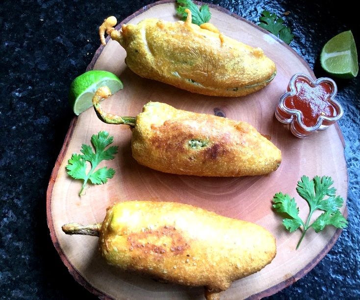Indian Style Mirchi Pakoda/Stuffed Chili Fritters