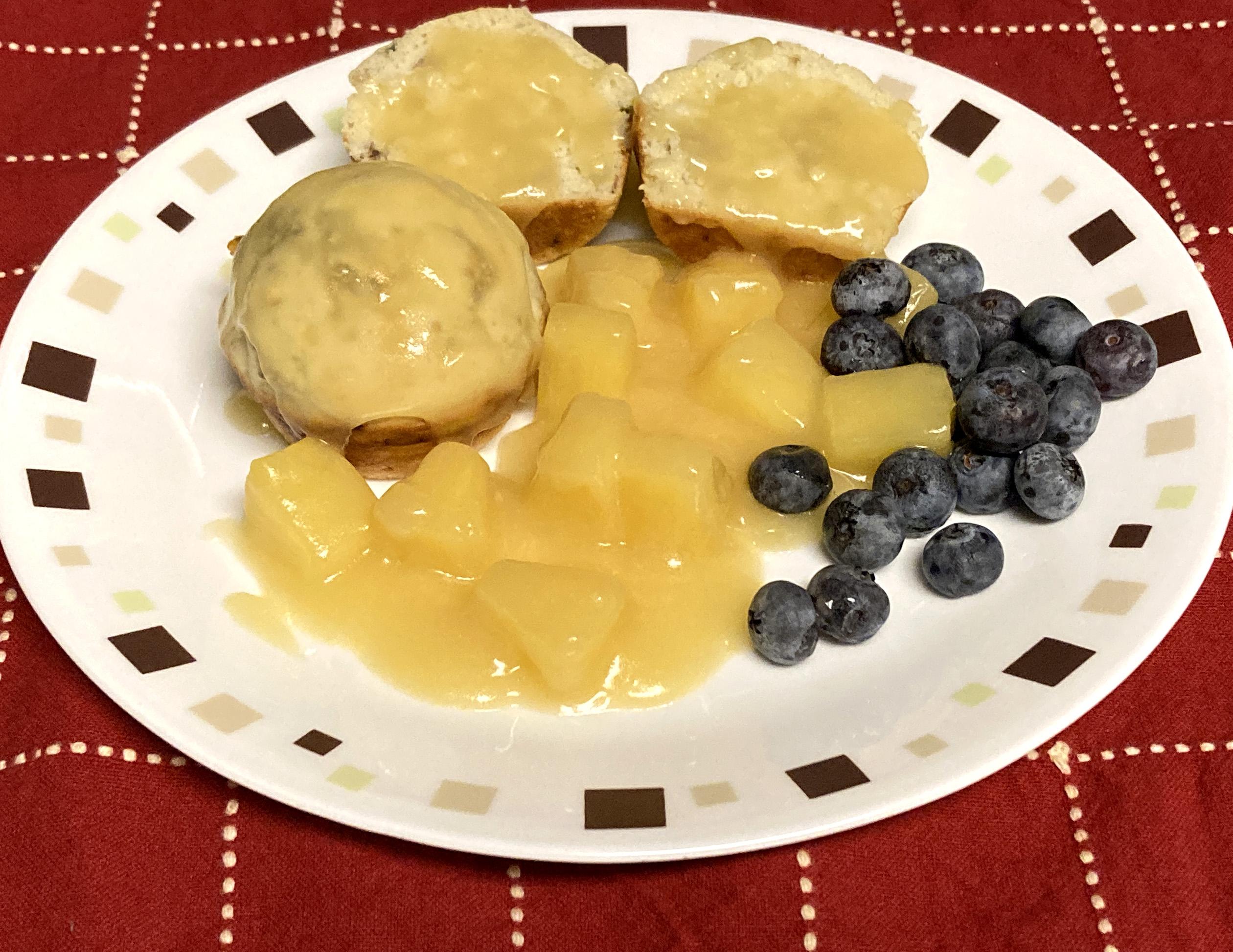 Pork and Blue Cheese Muffins With Pineapple Butter Rum Sauce