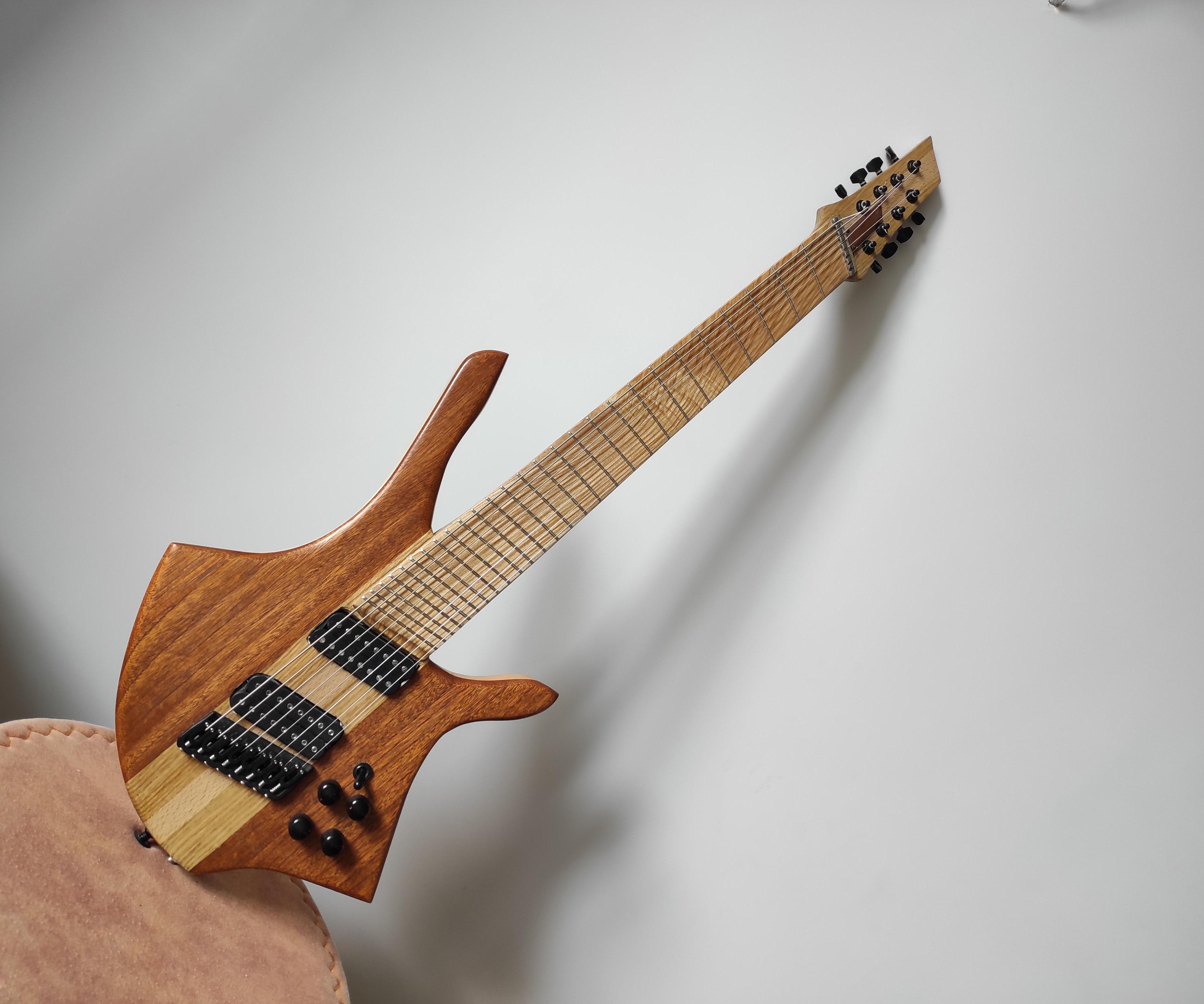 Body-trough Pickup Mount in Case of 8-string Multi-scale Recycle Wood Guitar