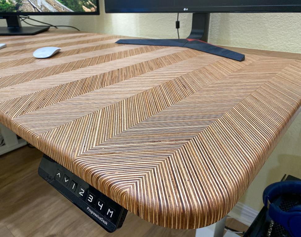 Chevron Pattern Plywood Corner Desk (motorized)