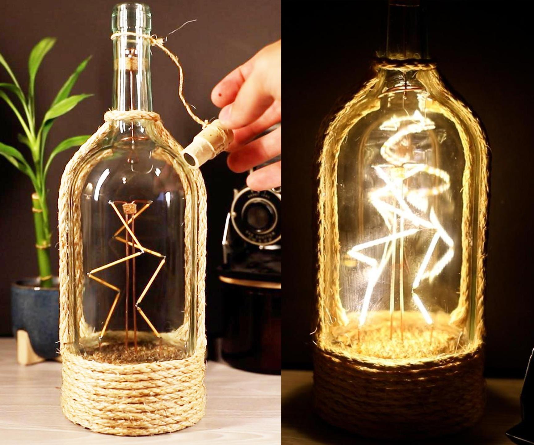Wine Bottle Filament Bulb Lamp With a Magnetic Switch!