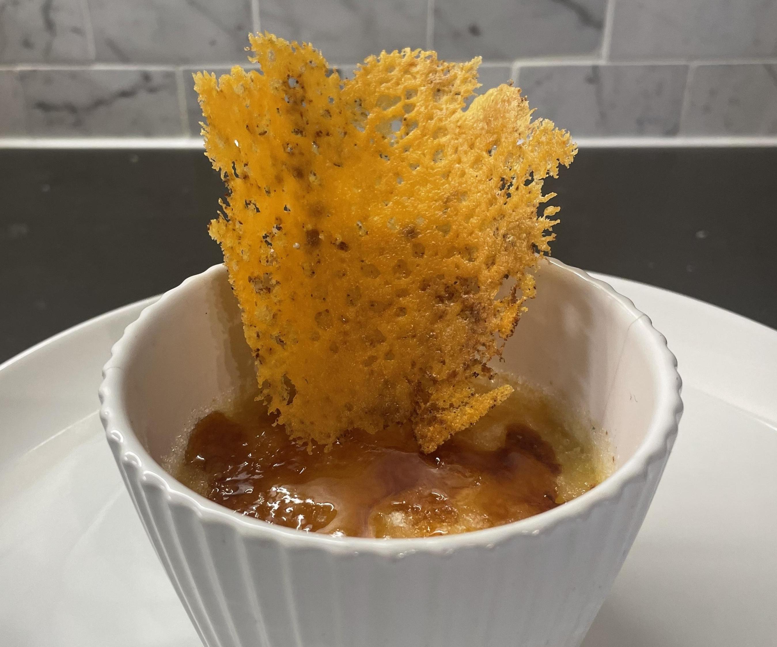 Mûenster Cheese Crème Brûlée and a Spicy Cheddar Cheese Tûile