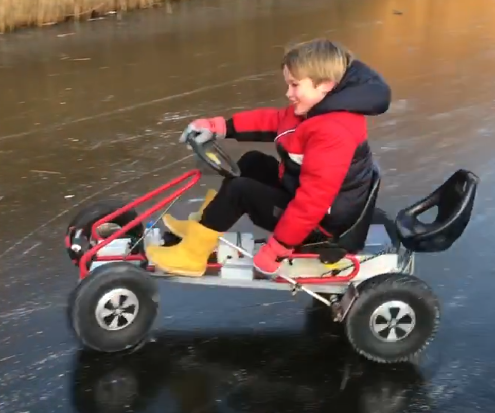 Old Pedal Kart Conversion to 4x4 Allroad Electric Fun. Including Ice Drift Video