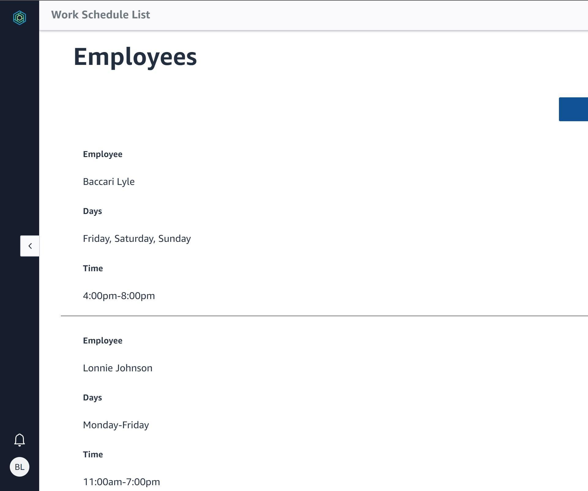 Simple Work Schedule List