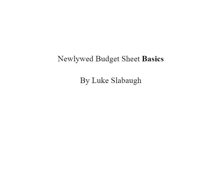 Newly Wed Budget Sheets