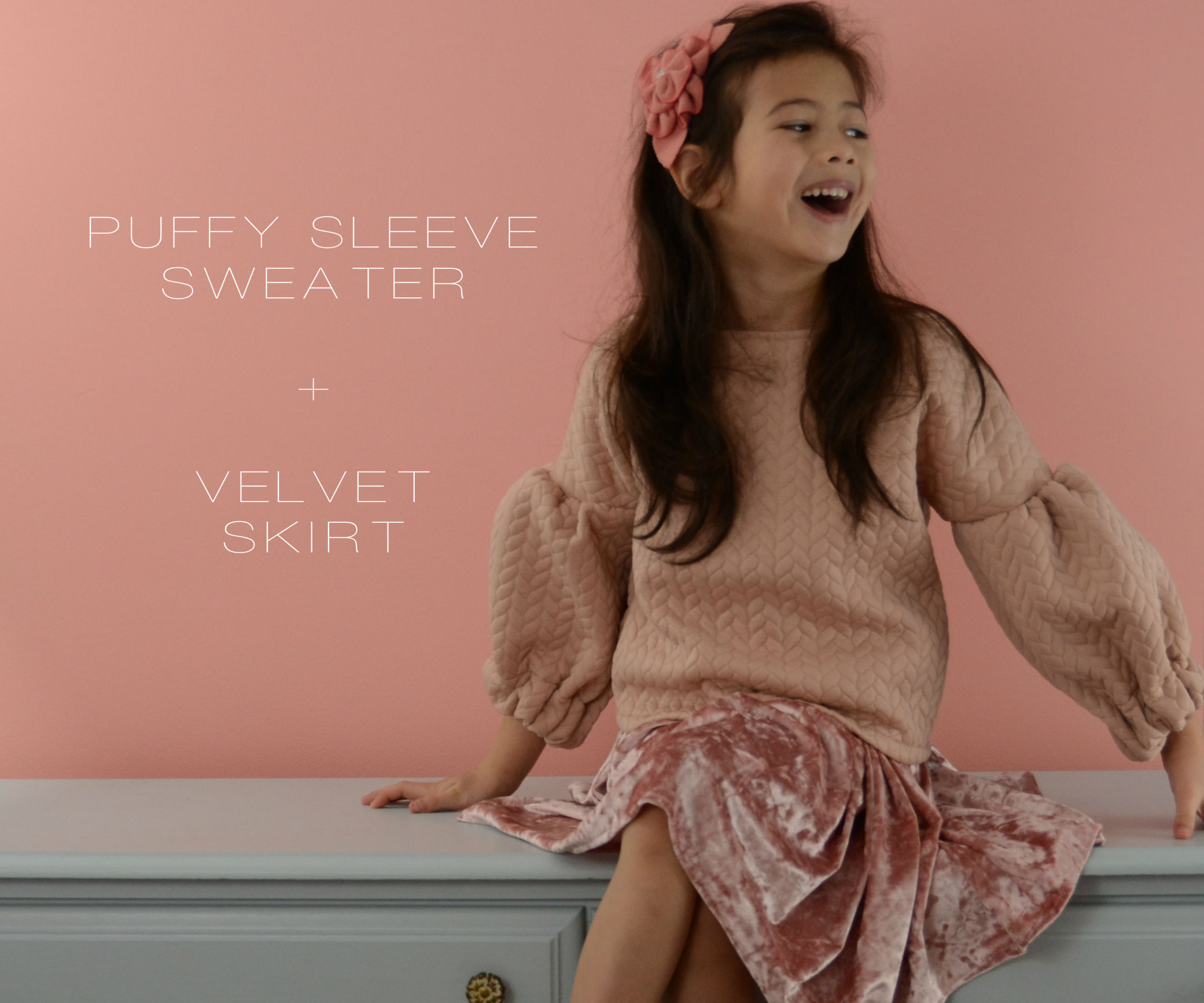 Puffy Sleeve Sweater + Velvet Skirt