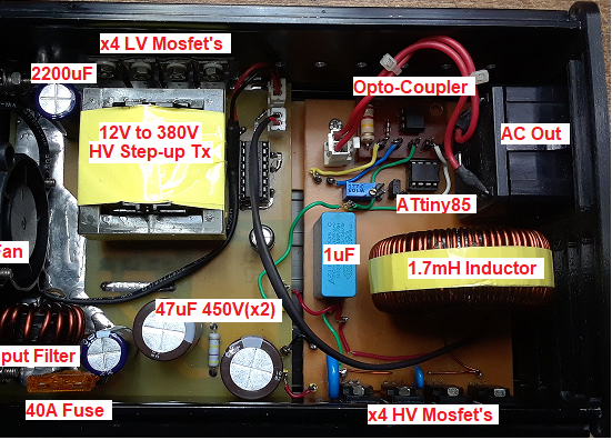 Simple ATtiny85 500Watt Sinewave Inverter