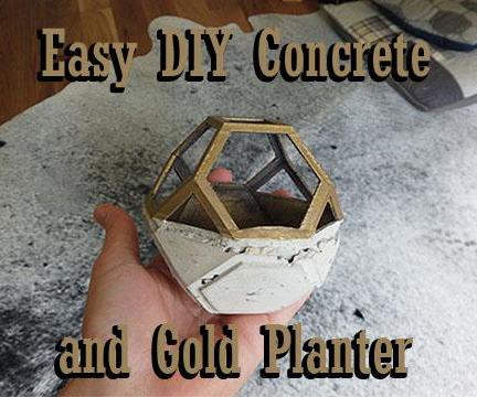 Easy DIY Concrete and Gold Planter!