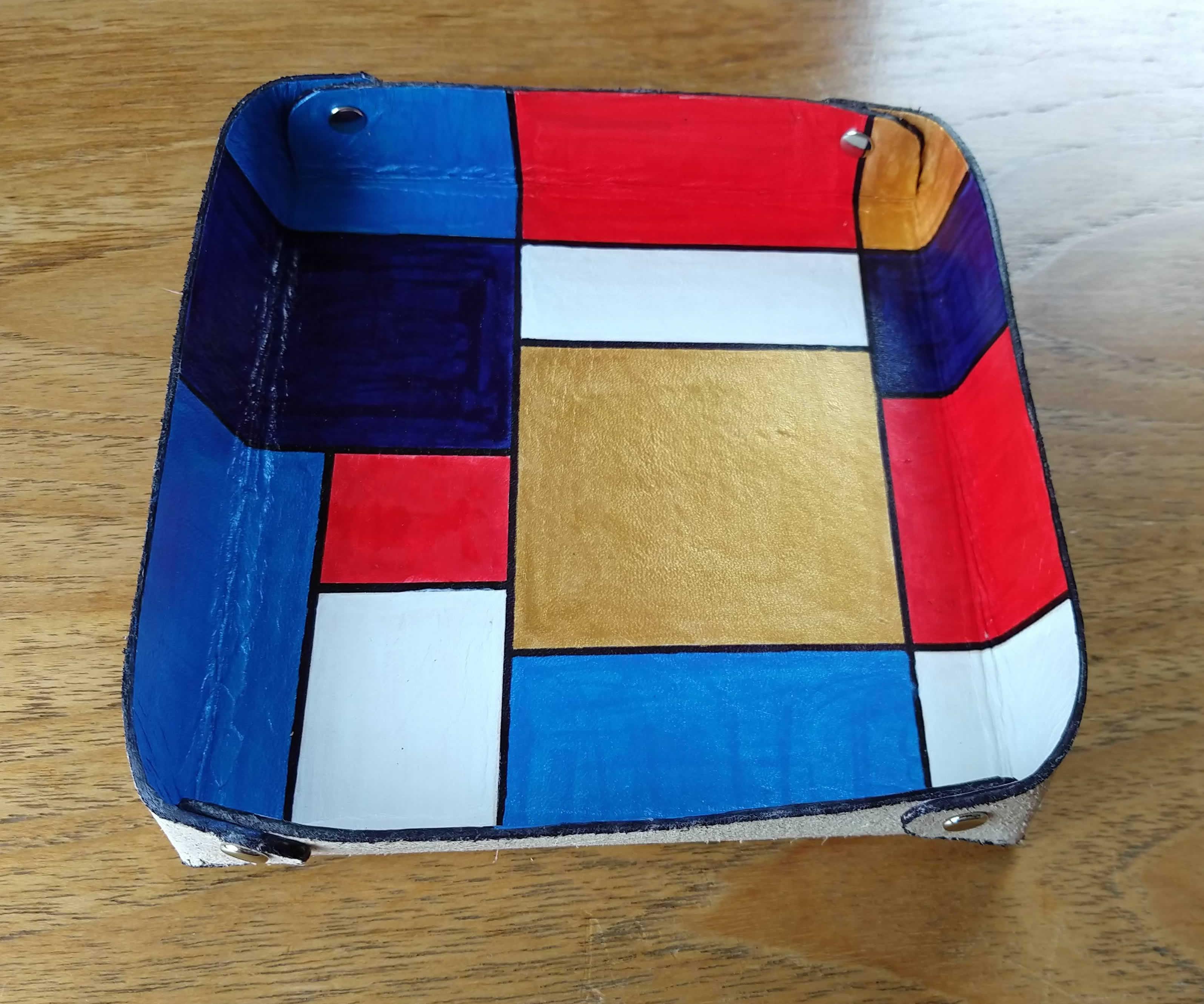 Leather Vanity / Coin Tray - Mondrian Style